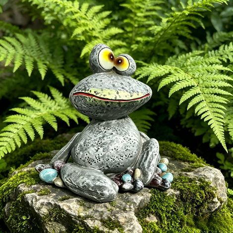 Grenouille en pierre décorative d'extérieur, ornement en résine, décoration de jardin extérieur (1/5)