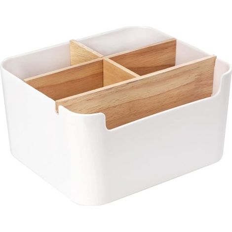 Questa scatola portaoggetti da scrivania multifunzionale è dotata di divisori rimovibili ed è realizzata in legno, il che la rende adatta all'uso domestico e scolastico. (1/4)