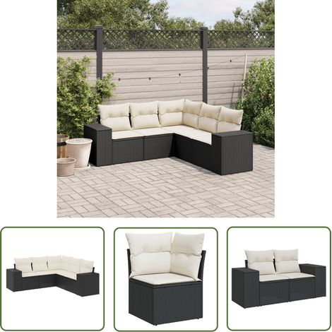 The Living Store 5-tlg. Garten-Sofagarnitur mit Kissen Schwarz Poly Rattan - Gartengeset - Outdoor Möbel - Gartenlounge - Lounge Set - Rattan Sessel (1/5)