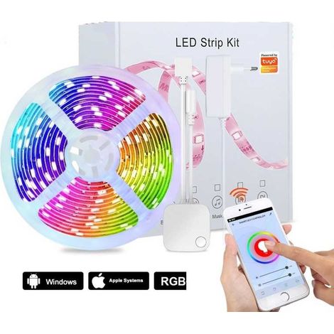 Kit de bandes lumineuses 5 Metre RGB WIFI compatibles avec Alexa, Google Assistant (1/5)