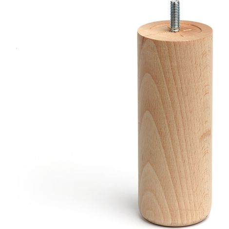 Pata de madera cilíndrica con una altura de 150 mm y acabada en haya crudo. Dimensiones: 58x58x150 mm -