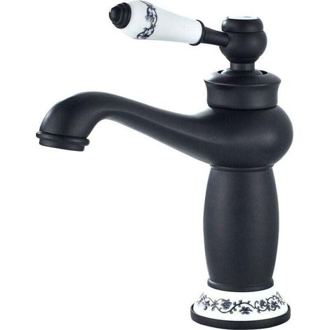 Robinet Salle Bain Mitigeur Lavabo PoignéE Unique Robinet Lavabo Salle De Bain Mitigeur Lavabo Retro,Noir Laiton (1/5)