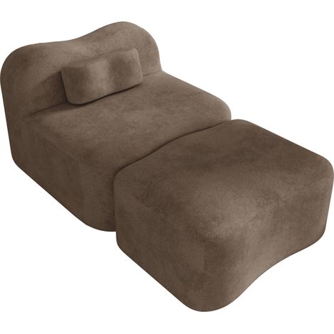 Divano modulare senza telaio con pouf, design a onda, schiuma 32D, velluto marrone (1/5)