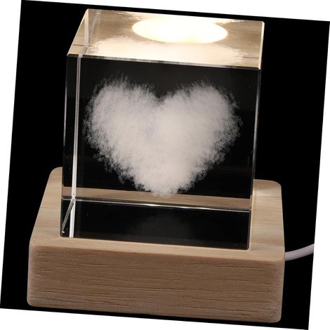 Lampe de Chevet Cœur Cristal Cube avec Socle Lumineux à (1/5)