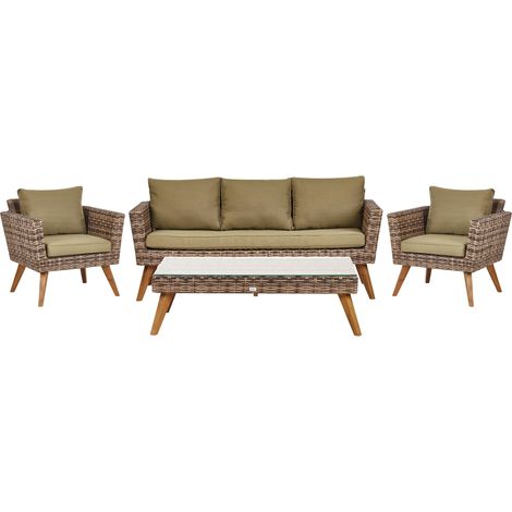 Set giardino in rattan verde oliva composto da divano 3 posti 2 poltrone tavolino Vittoria XL (1/5)