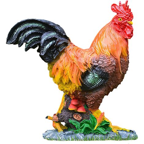 Figura de jardín de resina: gallo, gallina, pollitos, marrón rojizo, modelo de aves de corral, regalo, adorno. (1/5)