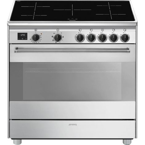 Smeg – Cuisinière induction 900mm – 5 zones de cuisson – Énergie électrique – Four autonettoyant 115L – Classe A – Nettoyage vapeur (1/2)