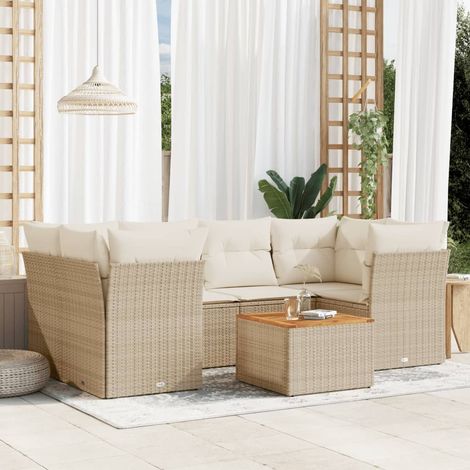 Set sofás de jardín 7 piezas y cojines ratán sintético beige vidaXL (1/5)