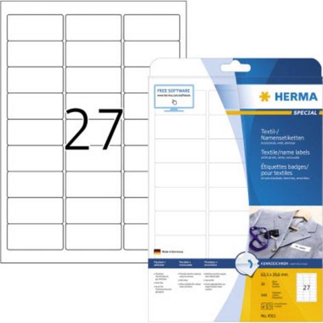 Herma 4511 Etichetta per nome 63.5 x 29.6 mm Seta all'acetato Bianco 540 pz. Staccabile Stampante laser, Fotocopiatrice (1/5)