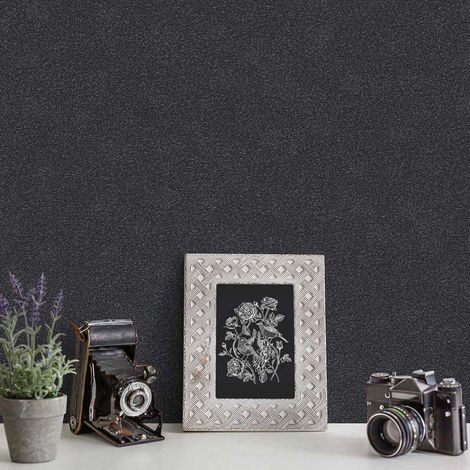 Papier peint noir uni irisé salon & bureau | Tapisserie noire unie pour couloir & chambre | Papier peint intissé unicolore surface vinyle (1/4)