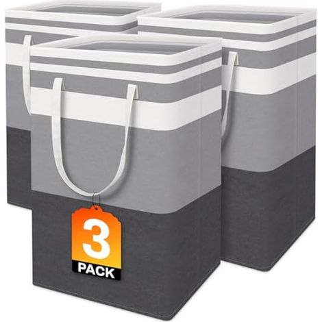 BlissTotes Lot de 3 paniers à linge pliables, gris, 75 l (1/5)