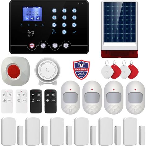W4Q-W06 Kit Alarme Anti-cambriolage WiFi 4G sans Fil, Noir Application Tuya Smartlife, Cartes RFID incluses, Sirène Solaire, Capteurs fenêtres (1/5)