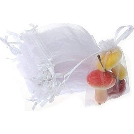 Dailygoody - Bolsitas pequeñas de organza blanca - Bolsas para dulces - Bolsas de regalo modernas - 9x7 cm - Perfectas para fiestas - 50 unidades (1/5)
