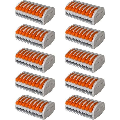 10 Pieces PCT-218 Lever-Nut Wire Connectors, 8 Port Compact Conductor Wire Connectors, Compact Spring Connector Terminal Block