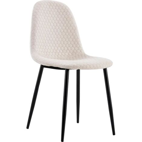 Lot 4 Chaises Salle à Manger Scandinave Alvéole Velours Beige Pieds Métal Noir (1/5)