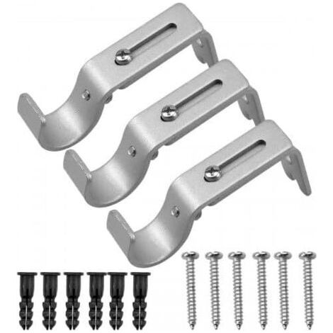 Lot de 3 Supports de Tringle à Rideau Réglables en Métal avec Vis et Chevilles, Support Mural en Argent pour Tringle à Rideau Fixation Durable pour Maison Chambre Bureau Salle de Bain