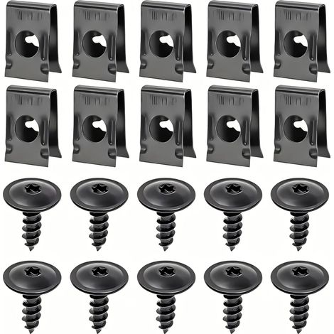 Lot de 20 paires/lot de vis plus clips en U en métal pour carrosserie de voiture, fixations filetées, clips filetés, capot, châssis, capot, boucle, matériel de sécurité, accessoires de sécurité (1/4)