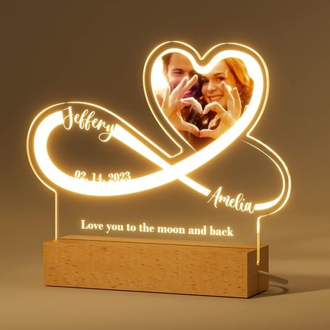 Lámpara de noche "Amor Eterno" – Lámpara personalizada con foto, nombres, texto y fecha – Regalo de San Valentín para hombres y mujeres, bodas y parejas. (1/5)