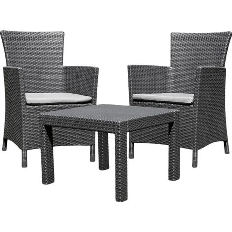 Allibert – Ensemble de jardin Rosario 2 fauteuils et table basse 59x59x43 cm – Résine synthétique imitation rotin – Résistant aux UV et à l'eau (1/5)