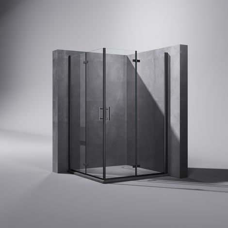 SONNI 120x120cm Duschkabine Eckeinstieg, Duschecke Dusche 180° Drehbar Falttür, 6mm NANO Selbstreinigendes Transparentes Glas, Schwarzer Aluminiumrahmen - Höhe 195 cm (1/5)