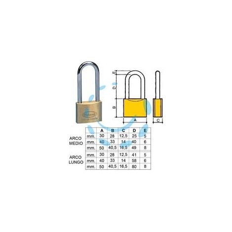 LUCCHETTO OTTONE ARCO LUNGO 2700 - mm.30 arco lungo (2770)