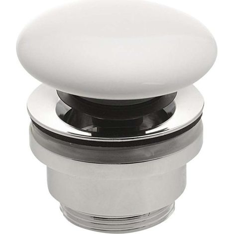 Sapho - Piletta di scarico chiudibile per lavabi senza troppopieno, tappo in ceramica, bianco WEH060 (1/4)
