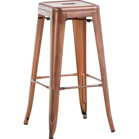 Taburete de bar apilable con reposapiés, diseño industrial, fábrica de metal cobre TDB10407