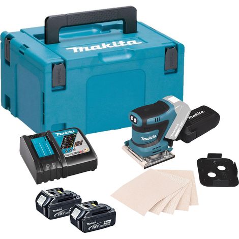 Makita DBO482RMJ 18V LXT Palm Orbital Sander - 2x 4Ah Batteries, Charger & Makpac 3 Case