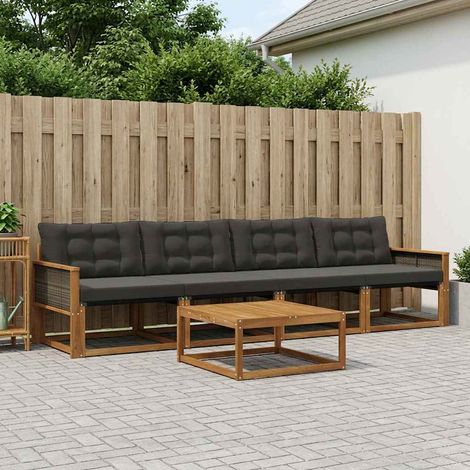 vidaXL  Outdoor Sofa Set  with Cushion 5 pcs Natural and Black