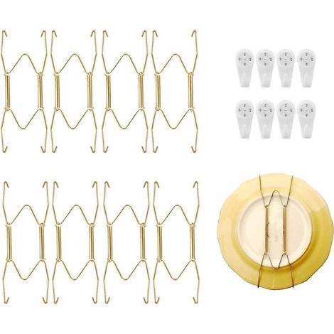 Juego de 8 colgadores para platos, colgadores invisibles para platos, soporte decorativo de pared con 8 ganchos para colgar platos, ideal para dormitorio, sala de estar o restaurante.
