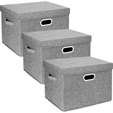 3er-Set Aufbewahrungsboxen, 44 x 30 x 29 cm, Polyester, mit Deckel, faltbar, Grau, für Zuhause (1/5)