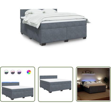 The Living Store Sommier à lattes de lit et matelas Gris foncé 180x200cm Velours - Lit Plateforme - Lit Design - Lit Moderne - Lit Velours - Lit Avec Éclairage Led (1/5)