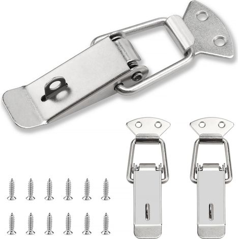 3 Pièces Fermeture a Levier Fermeture à Ressort Loquet, Loquet à Ressort Bascule 112mm, avec Crochet, pour Coffret, Boîte, Tiroir, Armoire, Coffre à Outil, avec 12 Vis M4x16 (1/5)