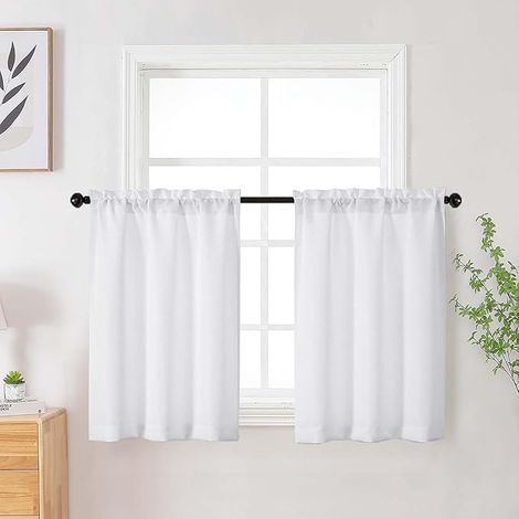 2 pièces rideaux de bistro rideau occultant panneau rideau opaque rideau court 7660 cm rideaux, rideaux de cuisine opaques-Blanc (1/3)