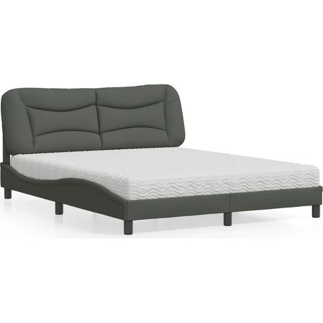 vidaXL Lit avec matelas Hvar gris foncé 160x200 cm tissu (1/5)