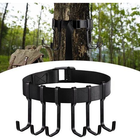 Ganci per alberi e guinzaglio da caccia, supporto per cinghia per alberi, imbracatura di sicurezza, gruccia per vestiti, grucce per alberi, supporto per alberi con ganci multipli in metallo nero