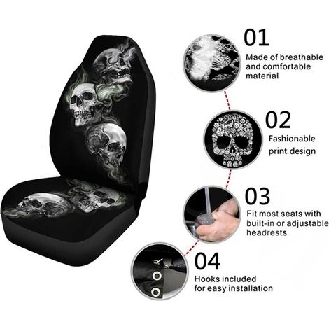 Housses de siège auto imperméables et respirantes à motif squelette d'Halloween, compatibles avec voitures, camions, SUV et fourgonnettes. (1/4)