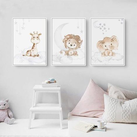 Lot de 3 posters 30x40 cm - Petit lapin - Girafe - Images décoratives pour chambre de - Motifs animaux - 30 x 40 cm TABLEAU (1/5)