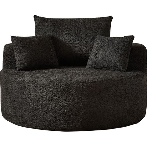 CHICFURN Fauteuil moderne en tissu noir sans montage, fauteuil lounge moelleux avec coussin dossier et appui-tête cylindrique, pour salon, chambre ou coin détente (1/5)