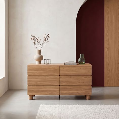 Commode décor bois 6 tiroirs bois de noisetier - Ayana (1/5)