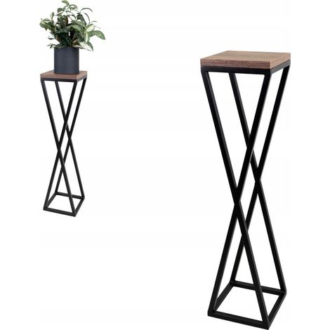 Fioriera da terra in metallo, legno scuro, nera, stile moderno Vichy, taglia M, 19x19x77 cm. (1/5)