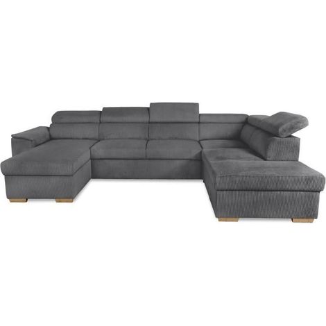 Canapé d'angle convertible panoramique 5 à 6 places DAYTONA - Velours côtelé anthracite - Avec coffre - L 326 x H 94 x P 216 cm (1/5)
