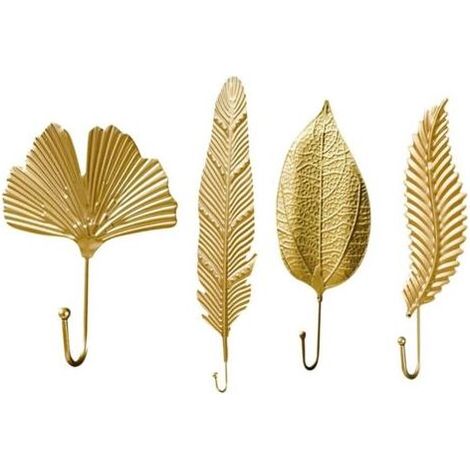 4PCS Crochets muraux vintage, patères en métal sans perçage Patères vintage Crochets dorés en forme de feuille Crochets rustiques pour clés, crochets pour serviettes, crochets décoratifs (1/5)
