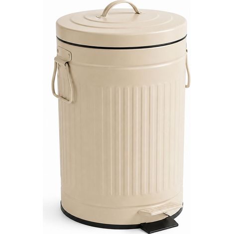 12L Beige Retro Pedal Bin with Soft-Close Lid (1/5)