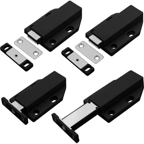 Fermeture Push to Open Aimant Loquet Magnetique Verrou Poussoir Porte 4 Pièces Amortisseur Porte Placard Push Open pour Armoire Tiroir Systeme Noir (1/4)