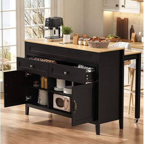 Isola da cucina 120x40x92 cm in MDF nero con tavolo estensibile e contenitore – MEUBLIV (1/5)
