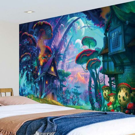 Moon Wall Tapestry Psychedelic Mushroom Tapestry Wall Hanging Bohemian Hippie Snail Tapestries Wall Decor for Bedroom Living Room, 150 x 130cm (1/4)