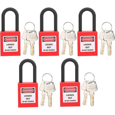 Sjlerst – Cadenas de consignation 38mm – 2 clés – Nylon PA renforcé – Pour environnements industriels – Sécurité accrue – Lot de 5 (rouge) (1/5)
