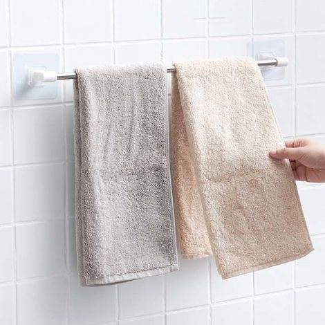 Porte-Serviettes mural pour salle de bain en acier inoxydable sans perforation, rack multifonction pour chaussons (1/5)