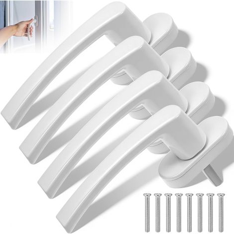 Lot de 4 Poignées de Fenêtre en Aluminium Blanc avec 8 Vis, Poignée Fenêtre Battant et à Projection PVC 35 mm Sans Verrou Convient à Toutes Fenêtres et Portes Balcon Courantes (1/5)